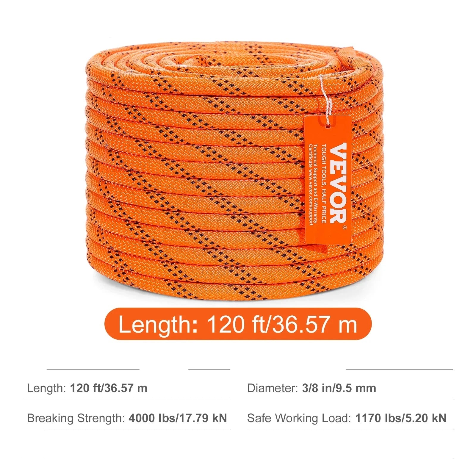 120ft High-Strength Polyester Rope: 48-Strand, Dual-Weave