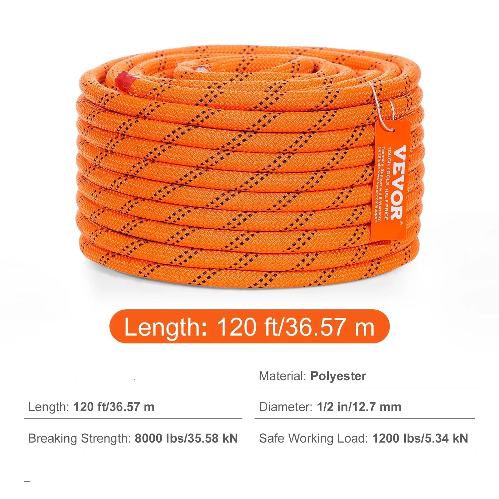 120ft High-Strength Polyester Rope: 48-Strand, Dual-Weave